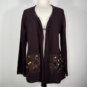 Omega Women Wool Silk Blend Open Front Cardigan Sz 1 Brown Made in Australia